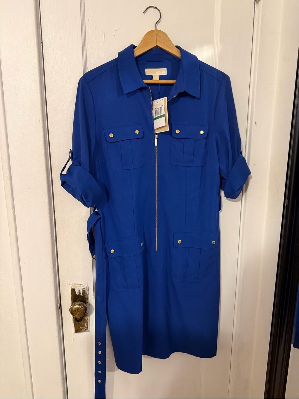 Michael Kors Classic Royal Blue Shirt Dress with Zip Front